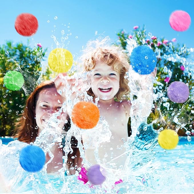 100PCS Reusable Water Balls,Outdoor Water Balloons for Kids,Water Games Toys Sponge Soaker Ball for Boys,Girls,Summer Backyard,Pool Party,Fun Lawn,Beach(7 Colors)