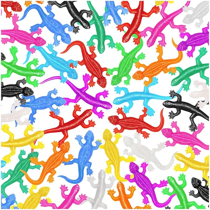 60Pcs Stretchy Lizard, 12 Colors Goodie Bag Stuffers for Halloween Party, Lizard Toys for Teenagers to Funny, Rubber Lizards Toy for Parody Filler