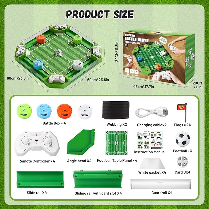 Remote Control Foosball Table Game, Mini Soccer Board Games with 3 Balls & 4 Remote Controllers, Football Tabletop Games Toy for Kids and Adults 3 4 5 6 7 8-12+Years Old - Gift for Boys Girls