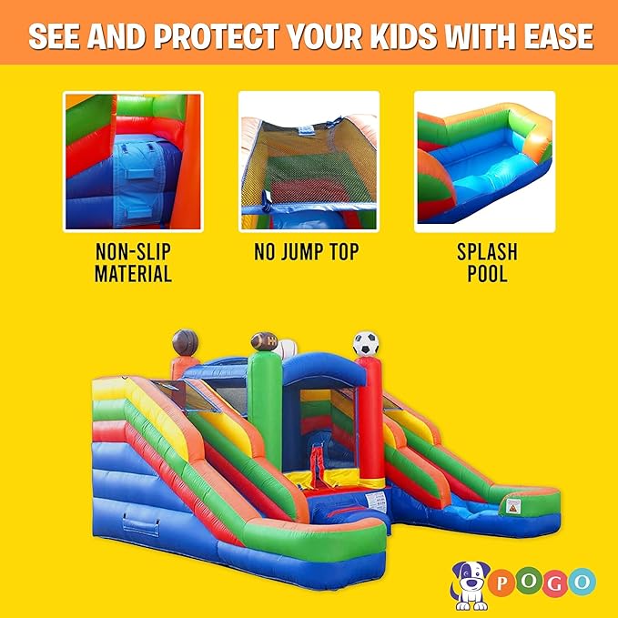Crossover Sports Double Water Slide Bounce House Combo, 16.5 x 15 x 11 Foot, PVC Vinyl Inflatable Bouncy House for Kids, Wet or Dry Slides, with Stakes and Storage Bag, Blower not Included
