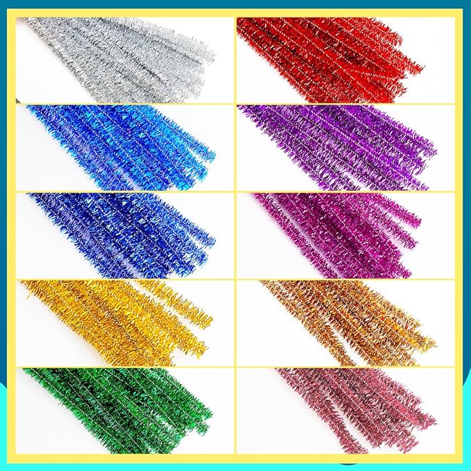 GAGANIU 500pcs Pipe Cleaners, Pipe Cleaners for Crafts, Craft Supplies Multicolor Chenille Stems for Art&Craft Christmas DIY Projects(10colors,Glitter)