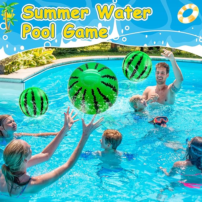 [ 10''+8'' ] 12 Pack Watermelon Beach Balls Bulk, Inflatable Mini Beach Ball for Kids Swimming Pool Toys Birthday Party Favors Outdoor Summer Essentials Water Toys,Fruits Theme Pool Party Decorations