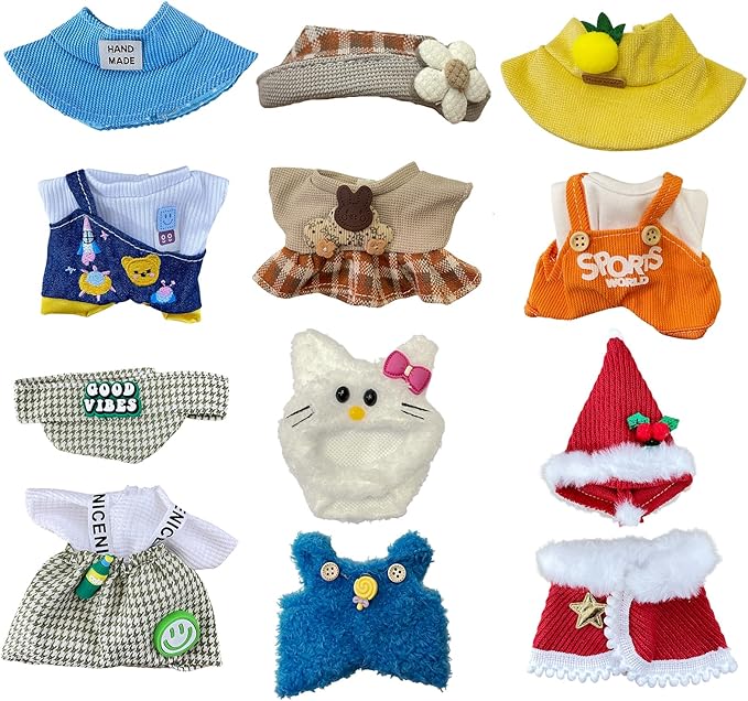 Ezcora 6 Sets Doll Clothes for 17cm Dolls, Fashion Outfit Collection with Hats & Accessories for 6.7 Inch Mini Doll, (No Dolls) (Kawaii Holiday Style)