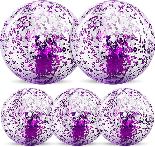 TURNMEON 5 Pack Sequins Beach Ball Jumbo Pool Toys Balls 16 Inch 24 Inch Giant Confetti Glitters Inflatable Clear Beach Ball Swimming Pool Water Beach Toys Outdoor Summer Party Favors for Kids Adults