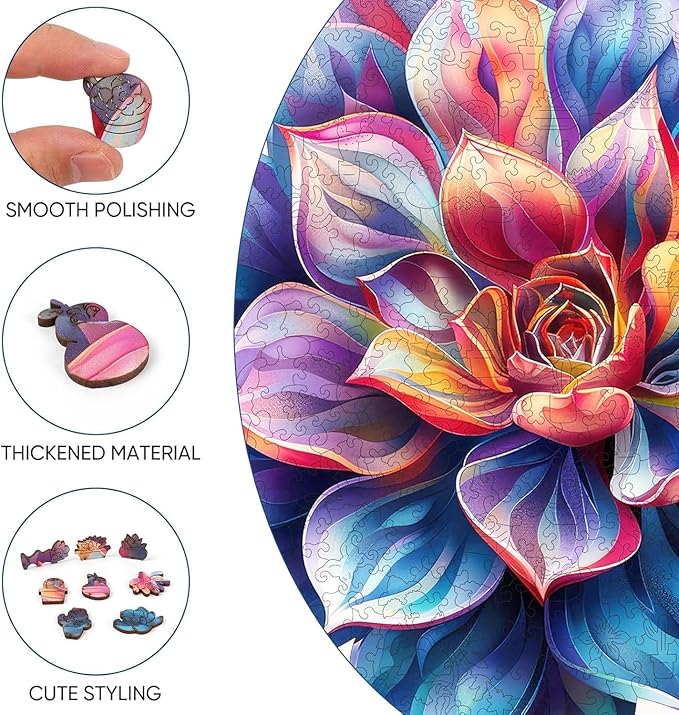 Reouinty Wooden Puzzles for Adult 500 Piece, Flower Succulent Puzzle for Girl and Women, Challenging Puzzle, Wood Puzzle Wall Decor, Unique Shaped Wood Puzzles Piece, Gift for Family Game 16.5x16.7 in