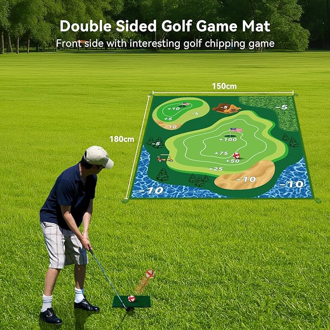 Double Sided Golf Chipping Game,6x5 FT Sticky Playing Golf Game Practice Mat for Adults with 20 Sticky Balls Golf Hitting Mat for Home Backyard Garage and Outdoor (No Club)