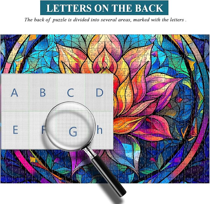 Stained Glass Puzzle for Adults 1000 Pieces, Lotus Flower Puzzles 1000 Pieces Art, Impossible Hard Challenging, Colorful Stained Glass Jigsaw Puzzle Waterlily