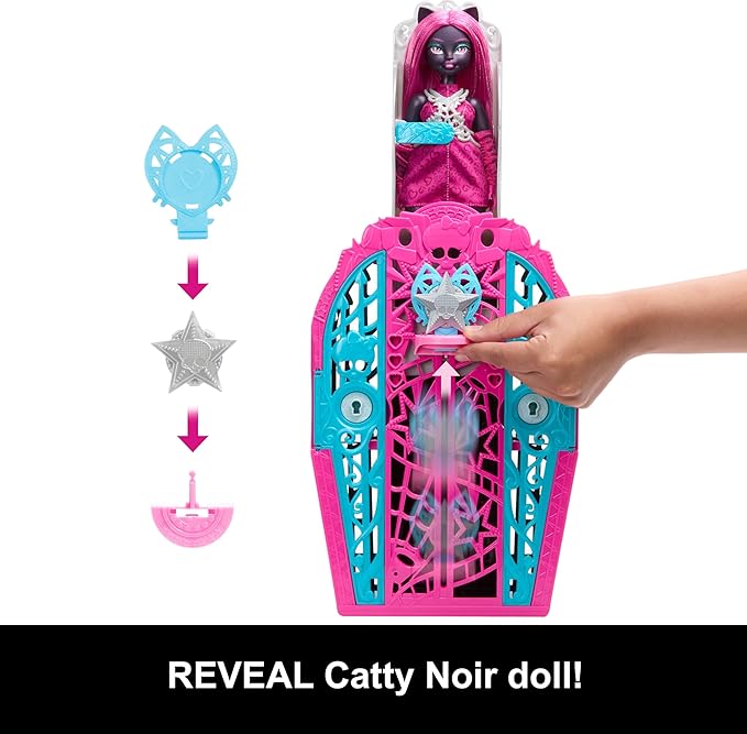 Monster High Skulltimate Secrets Doll and Accessories Set, Hauntlywood Mysteries Catty Noir with Reveal Closet & 19+ Glam Surprises Like Doll Clothes