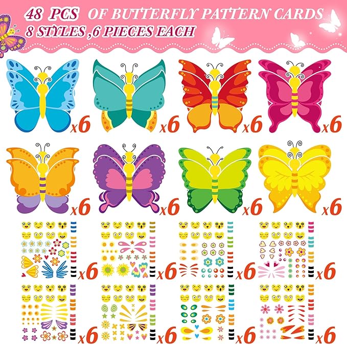 Tatuo 48 Pcs Summer Butterfly Stickers for Kids Make Your Own Butterfly Craft Bulk Summer DIY Art Paper Craft Kits DIY Butterflies Ornament Set for Party Favors Classroom Activities