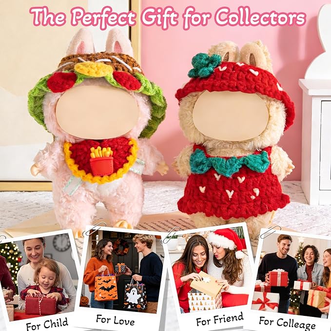 2PCS 17cm Doll Clothes for Outfit Set, Handmade Crochet, for 17cm Dolls, Hamburger Strawberry Theme, Great Gift Idea (Hamburger)