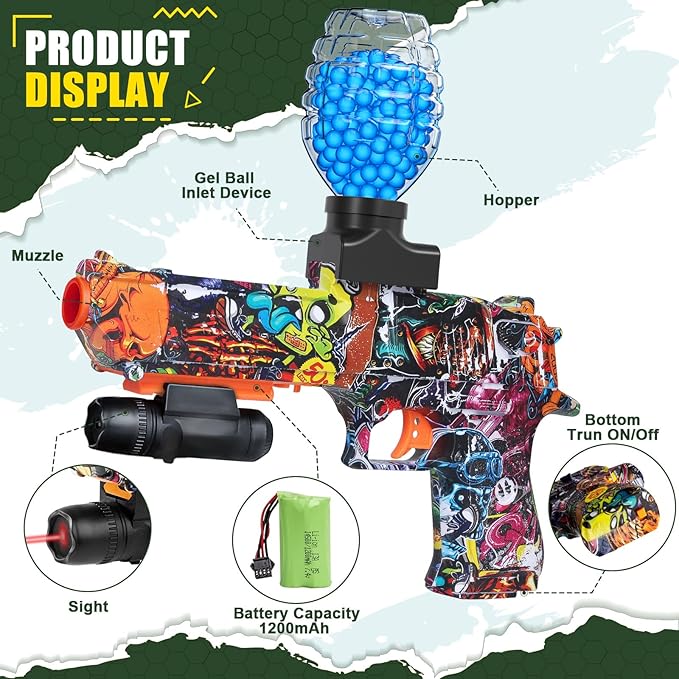 Anstoy Automatic Gel Ball Blaster, Light Waterproof Splatter Ball Blaster Gelfire Toy with Gel Rounds, Sight & Eyewear for Orby Outdoor Shooting Game Party Gift Ages 14 & Up - Love