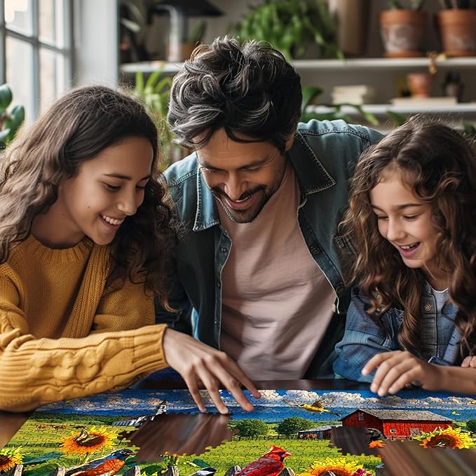 White Mountain 500 Piece Jigsaw Puzzle Spring Flower Bird Puzzles with Large Pieces Gift for Adults and Family 18"x24" - Sunday Gathering