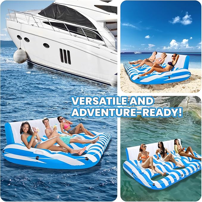 Inflatable Pool Lounger Float for Adults, Large Pool Floats Chair Lounge with Handles and Cup Phone Holder, Water Float Tanning Pool Party Toys for Outdoor, Beach, Swimming Pool, Lake, River
