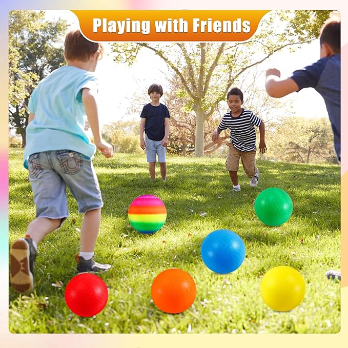 6 Pack Playground Balls, 8.5 inch Dodgeballs for Adults, Dodge Kick Ball with Hand Pump, Kickball Handball Dodgeball for Indoor Outdoor Yard Games(Orange, Red, Yellow, Blue, Rainbow, Green)