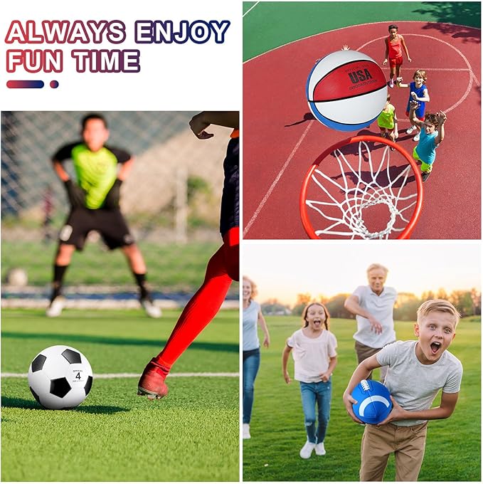 Libima 3 Pcs Sports Ball Set for Kids Teens Include Official Size Basketball Soccer Football with Pump and Carry Bag Training Practice Sport Back to School Gift