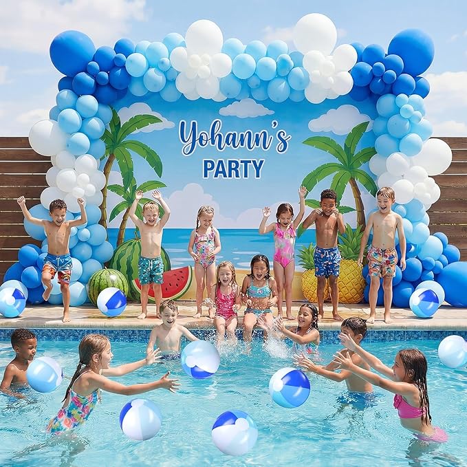 Realspring 12 Pcs Pastel Inflatable Beach Balls Kids Bulk Blue Stripe Jumbo Big Beach Balls Pool Floating Toys for Adults Water Games Baby Shower Birthday Summer Swimming Party Decor Favor(11 Inch)