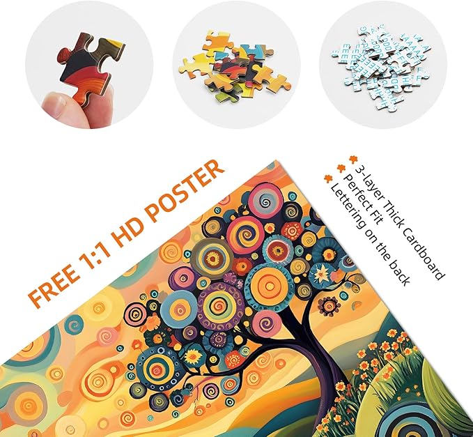 Colorful Tree Landscape 1000 Piece Puzzle for Adults - Fun Puzzles Art Painting Jigsaw Puzzles Family Game Home Decor