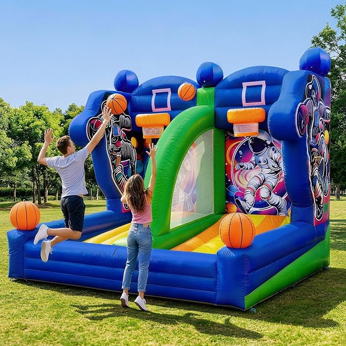 Inflatable Basketball Hoop Shot 13×10×10ft, Blow Up Inflatable Basketball Game with Balls, Air Blower, Inflatable Games for Outdoor Parties, Carnival Events, Lawn Games