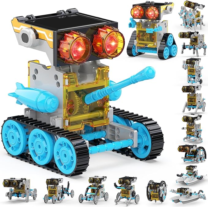Wesfuner 30-in-1 Solar Robot Kit - 243 Pieces, STEM Educational Building Set for Kids Aged 8-12, Science Experiment Gift for Birthdays (Blue)