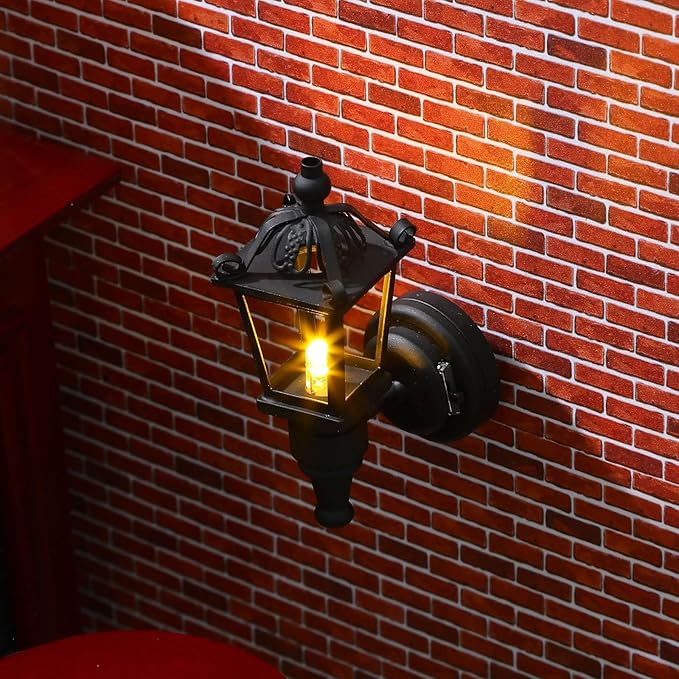 Ipetboom 2pcs Mini Wall Lamp Dollhouse Accessories - 1/12 Scale Decorative Model House Lighting Small Wall-Mounted Lamps for Miniature Doll House Scene Tiny Home Decoration- Black