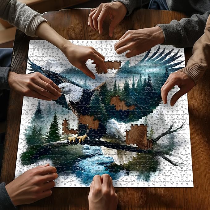 Bald Eagle Puzzles for Adults 1000 Pieces, Fantasy Landscape Animal Bird Puzzle, Nature Forest Plant Scenic Impossible Jigsaw Puzzle