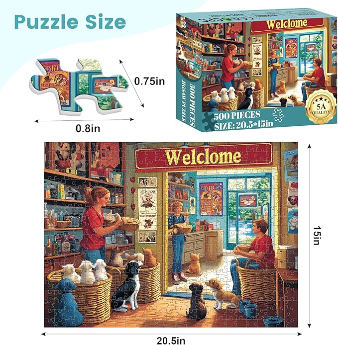 500 Pieces Animal Puzzles for Adults, Indoor Pet Shop Puzzle for Adults, Dog Puzzle 500 Pieces, Gift for Birthday, Home Decor, Fun for Entertainment(20.5 * 15 in)