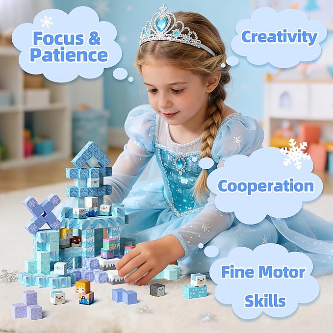 GobiDex 100PCS Magnetic Blocks Magnet Building Toys, Princess Castle Toys for Girls, Upgraded STEM Sensory Birthday Gift for Kids Age 3+ Years Old