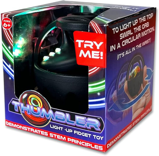TOP SECRET TOYS Thumbler Gyroscopic Light-Up Fidget Toy, Colorful LED Display of Swirling Lights, Spinning Top, Speed & Resistance, Scientific, STEM