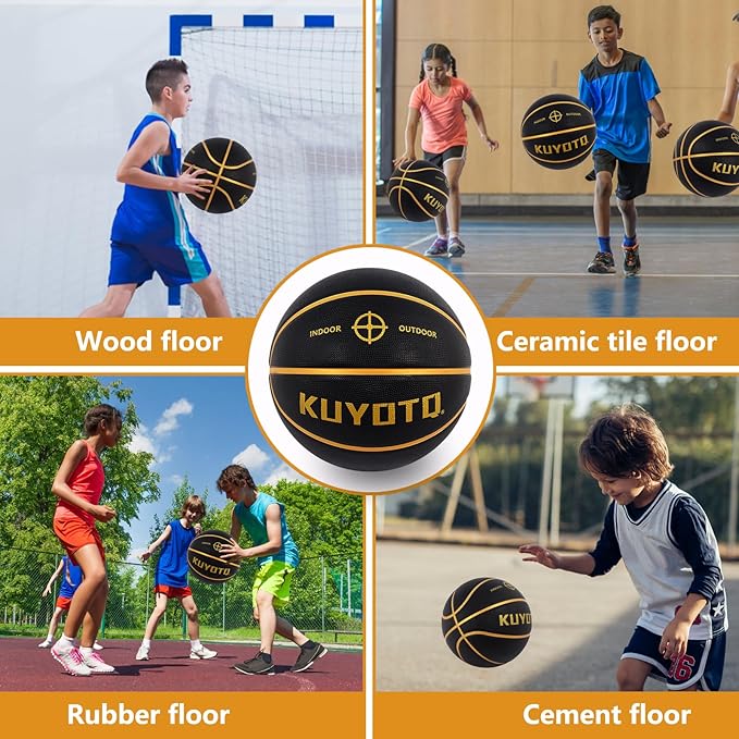 KUYOTQ Kids Youth Adult Size 3/4/5/6/7 (22/25.5/27.5/28.5/29.5") Basketball Premium Rubber or Faux Leather Basketball Indoor Outdoor Basketball for Boys Girls Womens Mens Basketball Gifts (Deflated)