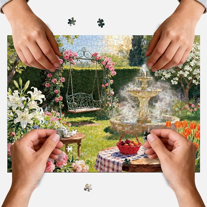 1000 Piece Puzzle for Adults Oil Painting Garden Jigsaw Puzzles with Letters on Back Puzzles for Adults Family Puzzle Gifts for Wall Decor Women Men (27.56x19.7 Inch)