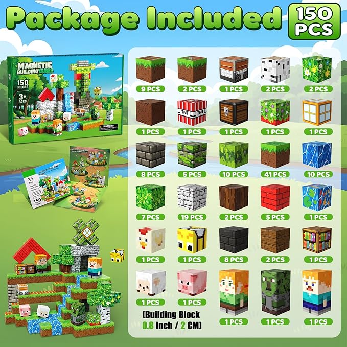 Magnetic Blocks, 150PCS Magnetic Building Blocks, Stacking Magnets for Kids, Sensory Toy for STEM Constructions Magnet Blocks for Boys Girls Age 3+, Christmas Birthday Gifts