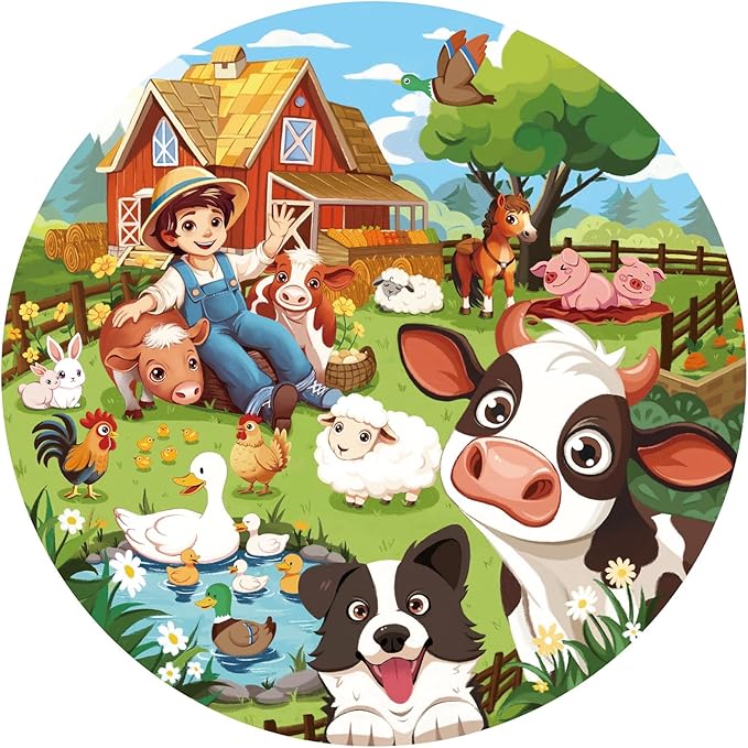 TALGIC Puzzles for Kids Ages 4-6, 70 Piece Round Floor Puzzles for Kids Ages 3-5 with Animals & Barn, Popular Educational Toys & Gift for 3 4 5 6 7 8 9 10