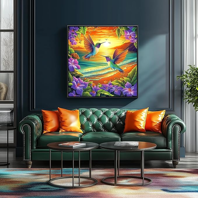 MINIWAN 500 Piece Puzzles for Adults - Hummingbird Sunset Beach Jigsaw Puzzle, 20x20 Inches Vibrant Tropical Nature Large Piece Art Puzzle for Relaxation & Home Decor