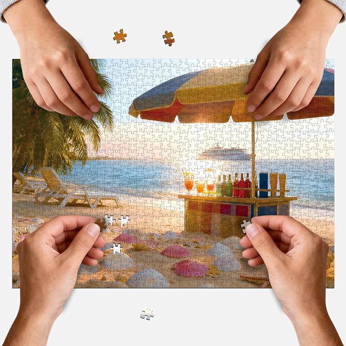 Puzzles for Adults 1000 Pieces Tropical Beach Scene Jigsaw, with Letter on Back, HD Poster, Storage Bag Impossible Challenging Puzzle Giftfor Vacation Lovers (27.56x19.7 Inch)