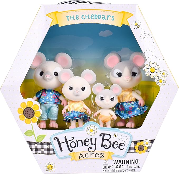 Honey Bee Acres The Cheddars Mouse Family, 4 Miniature Doll Figures, Small