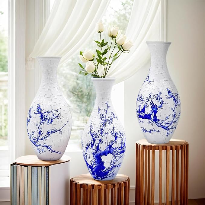 3D Puzzle Vase for Adults, 160 Piece Unique Flower Vase, Crafts for Adults, Home Decor Gift for Flower Arrangements (Plum Blossom)