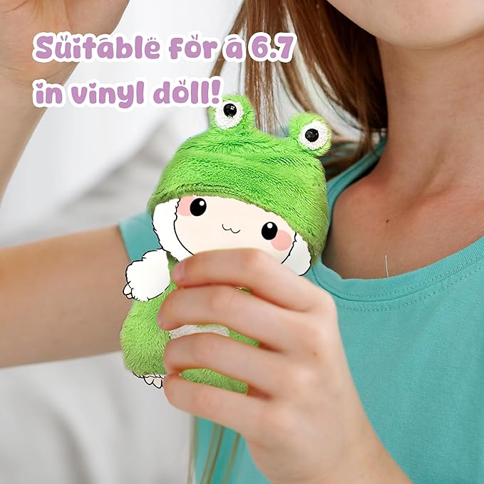 17cm Doll Clothes Set, Funny Frog Doll Outfit Includes Furry Frog Jumpsuit & Hat Cute Costume Animal Themed Accessories for 17cm Toy Figure