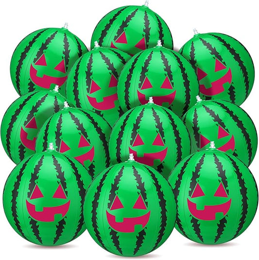 12 Pcs Watermelon Beach Balls Bulk with Jack O Lantern Face 7.87 Inch Inflatable Watermelon Swimming Pool Balls Summer Frights Decor for Summer Swimming Pool Water Games Party Favors