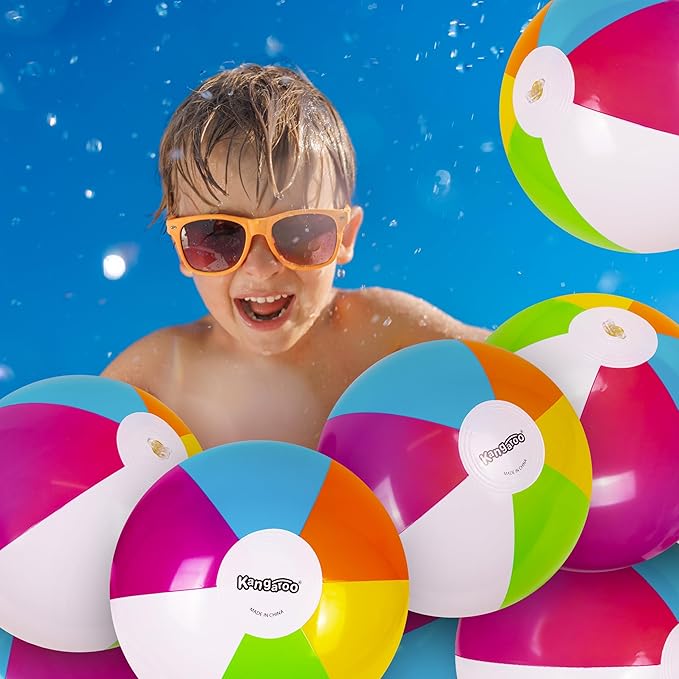 Kangaroo 12 Pack Inflatable Beach Balls for Kids & Adults – 12” Colorful Pool Fun Party Favors, Bulk Beach Toys for Swimming Games, Luau, Birthday, Summer Pool Party Decorations Supplies