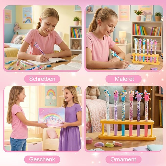Bafeil Unicorn DIY Pen Making Kit, 15 Make Your Own Glitter Pens Creator Studio with Sequins Beads, Creative Arts & Crafts Marker Set, Personalized Colouring Pens Birthday Back School Gift