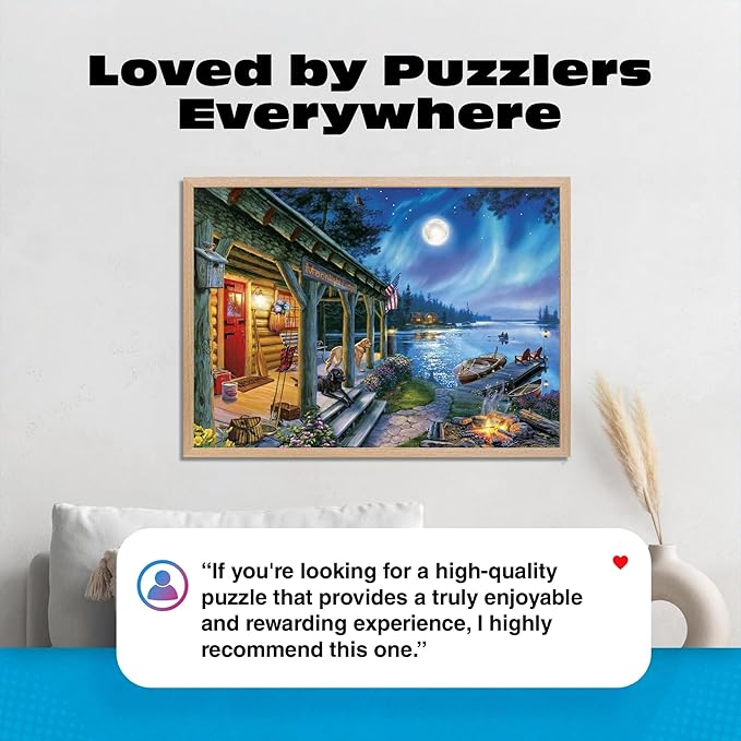 Buffalo Games - Moonlight Lodge - 1000 Piece Puzzle for Adults, Darrell Bush Lake Cabin Jigsaw with Poster, Premium 1000 Piece Jigsaw Puzzle
