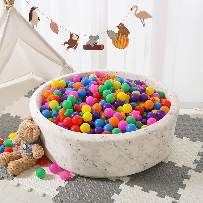 STARBOLO Ball Pit Balls - 500 Bulk Mixed Rainbow Stars Crush Proof Plastic Children's Toy Balls Star Ocean Balls for Birthday Party Christmas Water Toy Indoor Outdoor