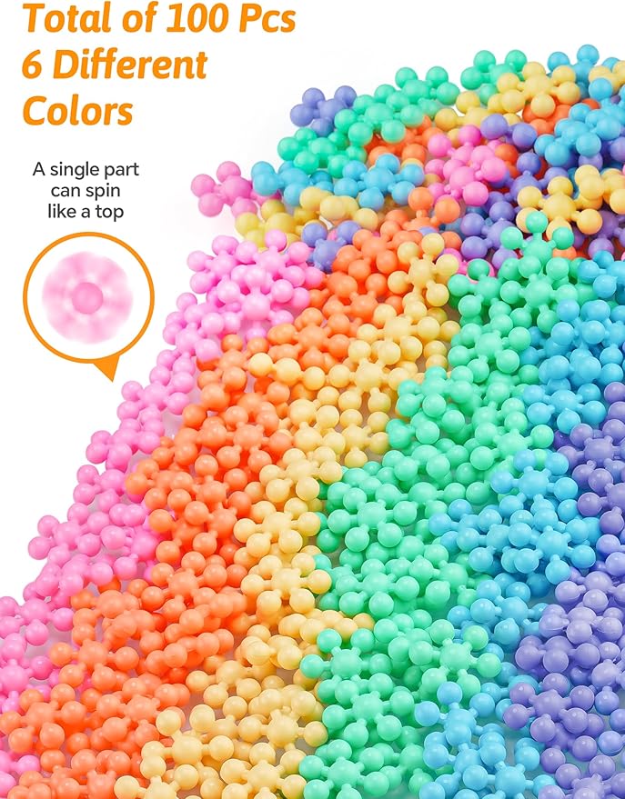 Snowflake Interlocking Building Block Educational Toy 100PCS for Kids Ages 3+, Multi-Color Solid Plastic Early Learning Creativity STEM Toy with Carrying Case Safe Material (Macaron Colors)