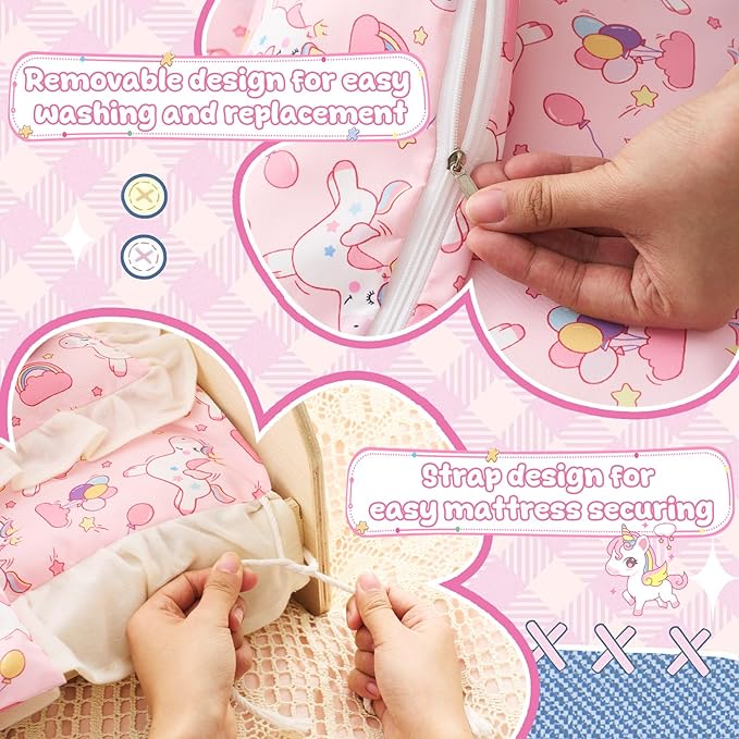 Halloscume 6 Set 18 Inch Doll Bedding Accessories Set, Included Comforter, Mattress, Pillow Cute Accessories- Fits 18 Doll Beds, Bunkbeds, Cribs and Cradles, Featuring Pretty Lace and a Securing Cord