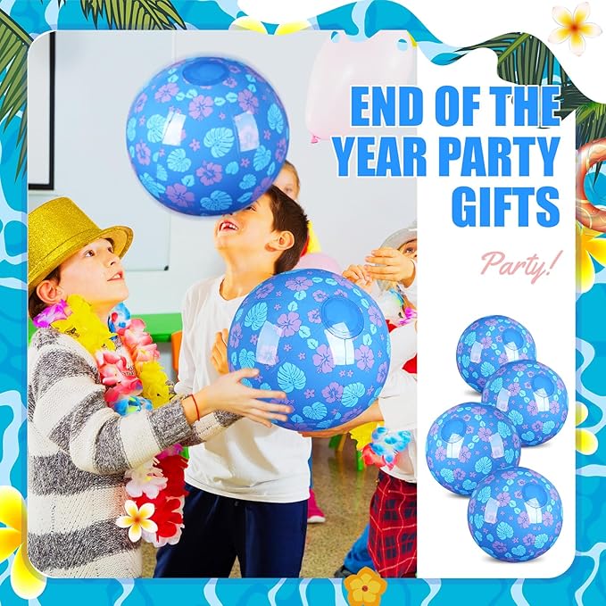 Leyndo 4 Pack Hawaiian Themed Beach Ball for Kids 11.81" Bulk for Summer Pool and Beach Game Gifts and Birthday Party Supplies and End of The Year Class Party Decoration Favors