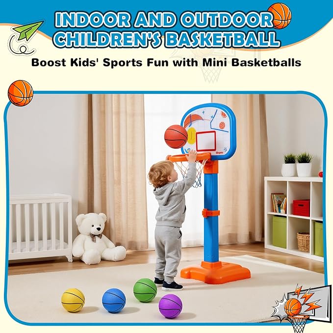 Mini Basketball Set - 5 Pack 6" Small Balls with Pump, Over The Door Mini Hoop Replacements, Toy for Toddlers, Kids, Teenagers, Pool, Indoors, Outdoors