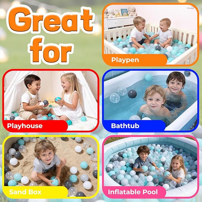 STARBOLO Ball Pit Balls for Toddlers Pack of 100 200 500 - BPA&Phthalate Free Non-Toxic Crush Proof Soft Plastic Balls for 1-5Years Old Toddlers Girl Kids Birthday Pool Playpen Tent Party