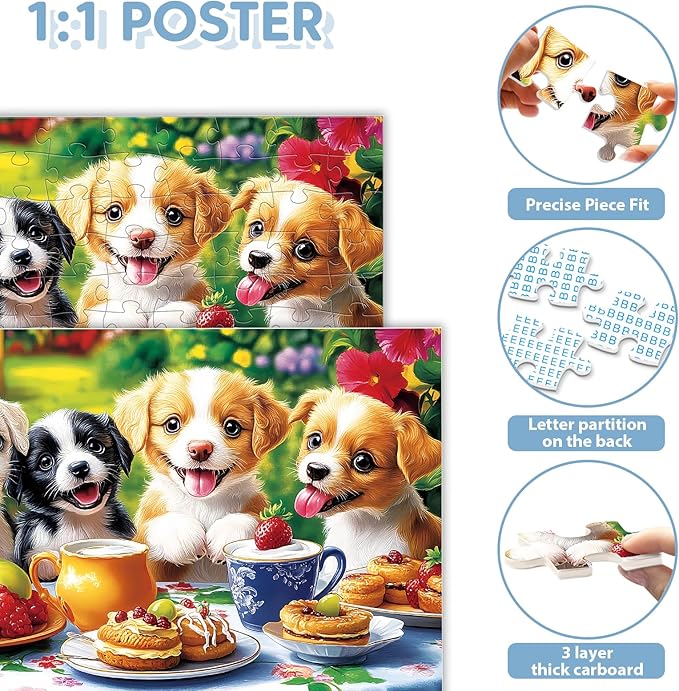 100 Piece Puzzles for Kids Ages 4-6 6-8 8-10, Dogs Tea Break Educational Jigsaw Puzzles, 100 Piece Large Piece Jigsaw Puzzles for Adults Teens Family Kids Puzzles 5-8 Gifts for Girls Boys