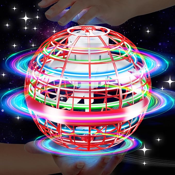 Flying Orb Ball Toy,2026 Upgrade Parachute LED,Magic Hand Controlled Mini Gravity Ball,Cosmic Globe Boomerang,Cool Thanksgiving Birthday Gift for 6 7 8 9 10+ Year Old Girls-Bright Red