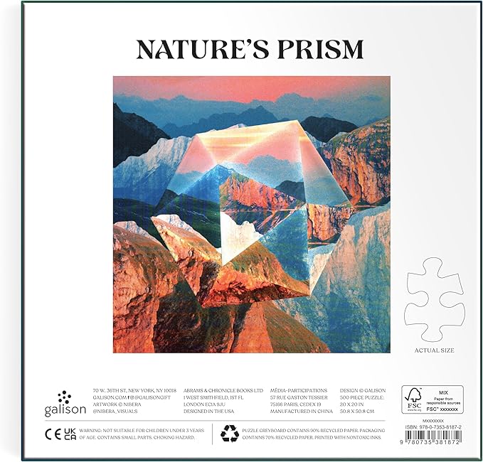 Galison Nature's Prism – 500 Piece Puzzle Featuring Prisms Superimposed Over Vibrant Canyon Filled Landscapes